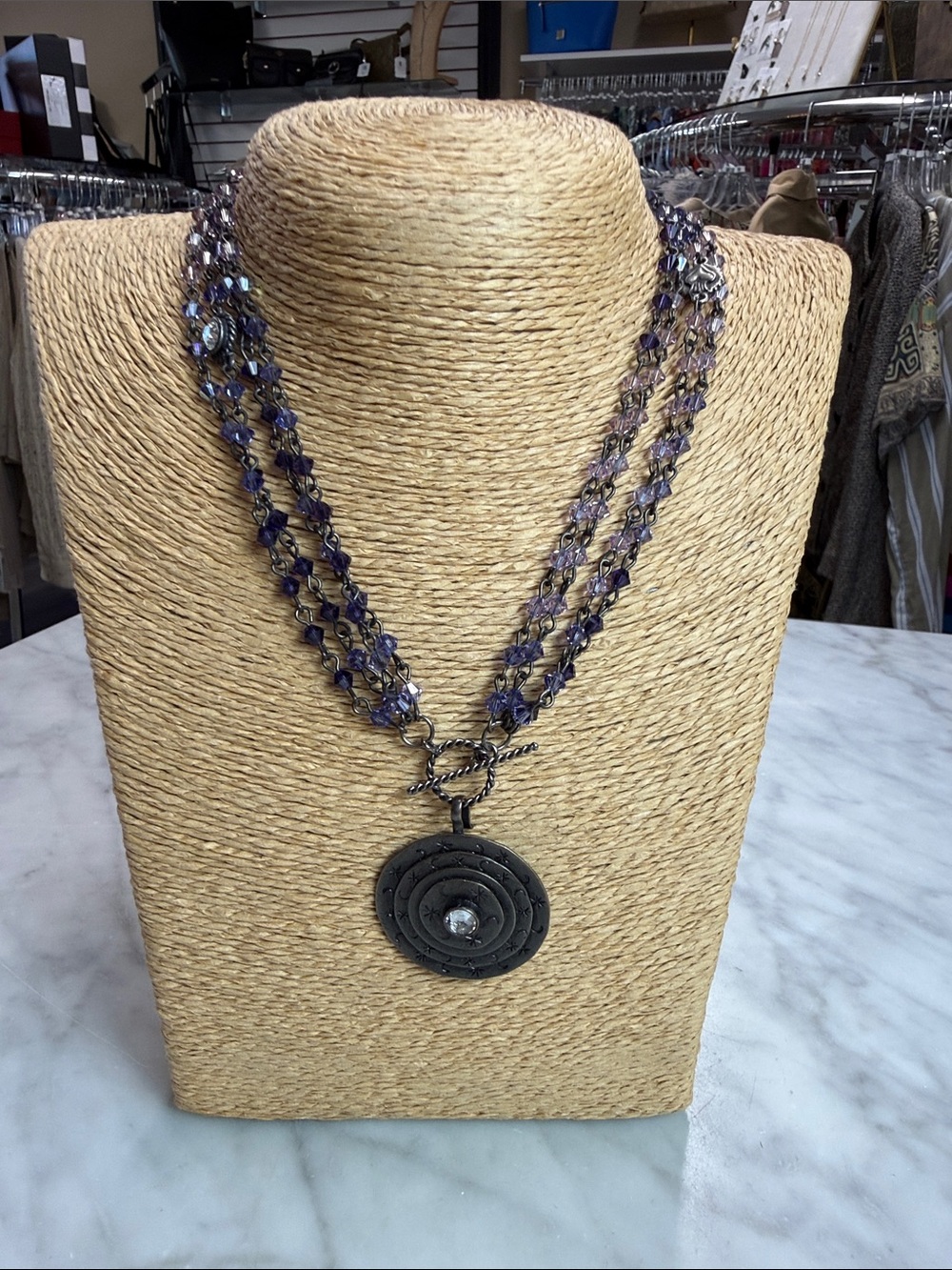 VSA | Virgins Saints & Angels Multi Strand Purple Crystal Toggle Necklace Charm